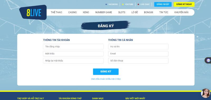 8LIVE - Cá cược an toàn, rút tiền cực nhanh - Update 2026 2 Hoàn tất thông tin đăng ký với nhà cái 8live