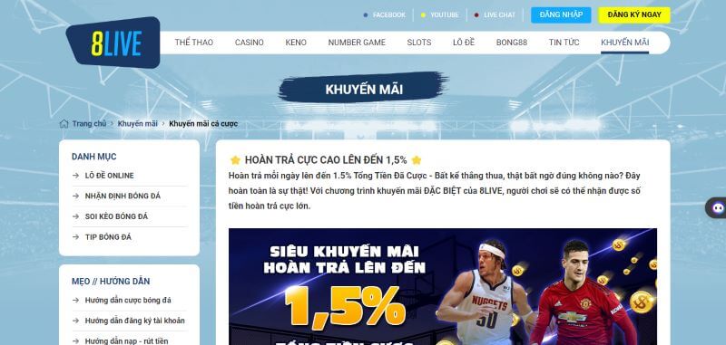 8LIVE - Cá cược an toàn, rút tiền cực nhanh - Update 2026 5 Khuyến mãi tại nhà cái 8LIVE
