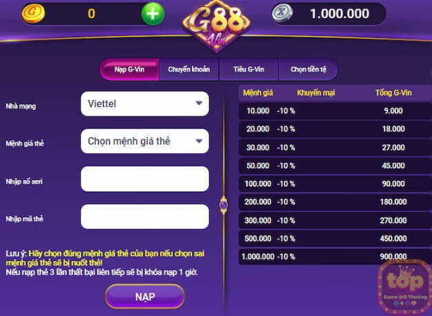 G88CLUB - Cổng game bài đổi thưởng hàng đầu châu Á 4 Nạp và rút tiền cực đơn giản và nhanh chóng tại G88club.