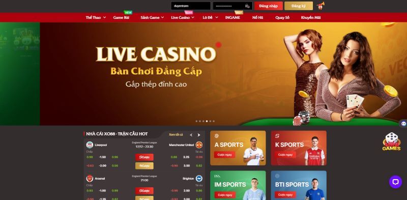 Giao diện cực kì ấn tượng của Xo88