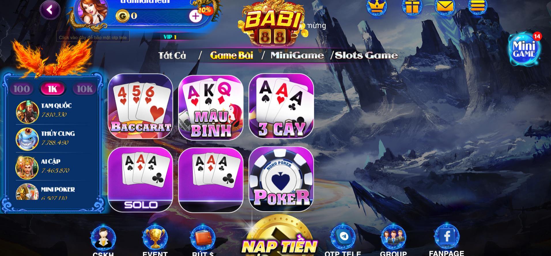 Babi88 - Game bài đổi thưởng bom tấn uy tín chất lượng 2 MiniGame Babi88